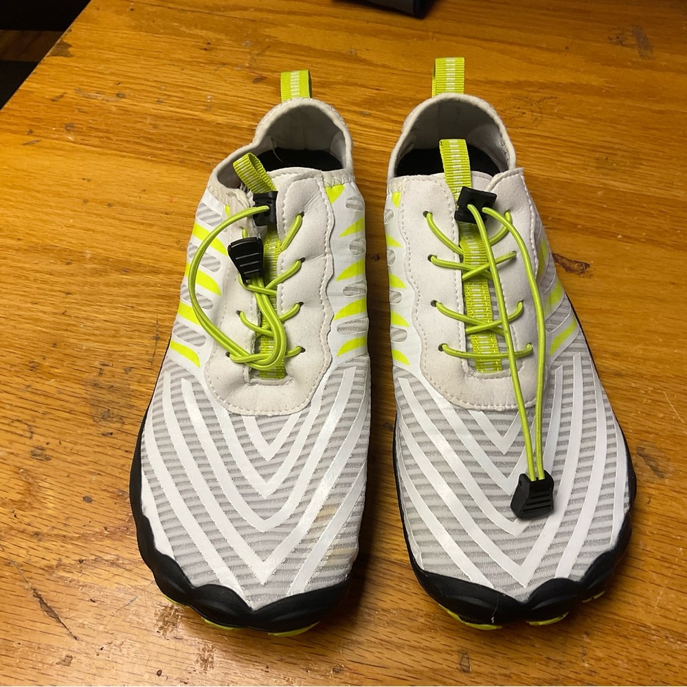 Women's White and Neon Green BARESTEP Athletic Sneakers